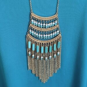 NWT Charming Charlie Gold Turquoise Beaded Long Necklace Hypoallergenic